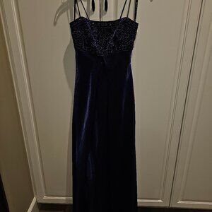 Floorlength Metallic Blue Prom Dress